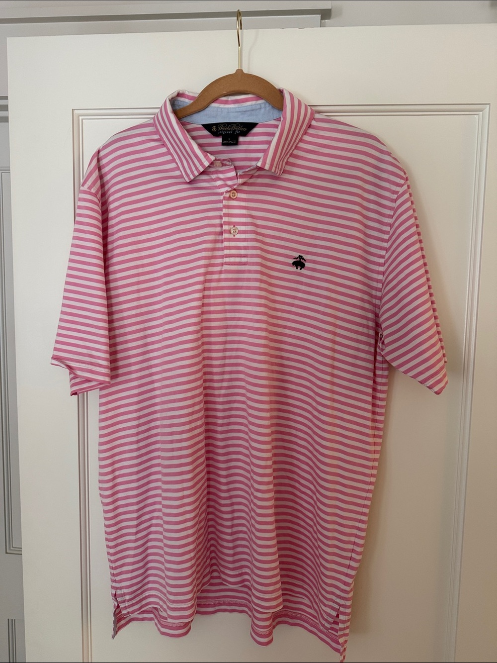 Brooks Brothers Pink & White Striped Polo Shirt Original Fit, Men’s Size Large
